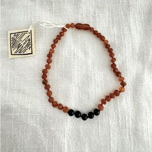 Canyon Leaf Baby Raw Cognac Amber Shungite Necklace